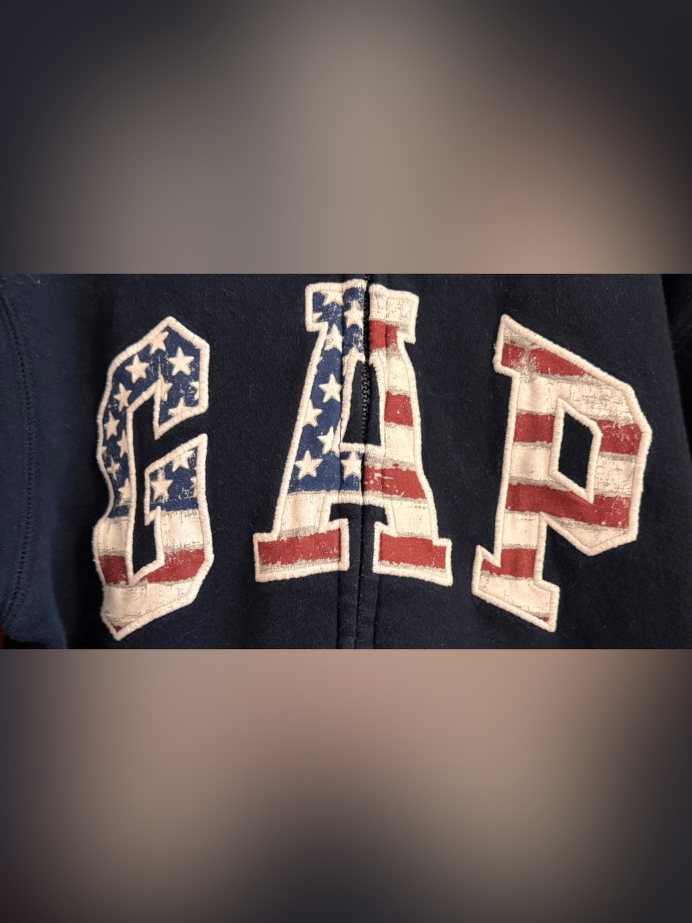GAP Kids Navy Zip-Up Sweatshirt with American Flag Lettering Fourth of July, M - Picture 2 of 7